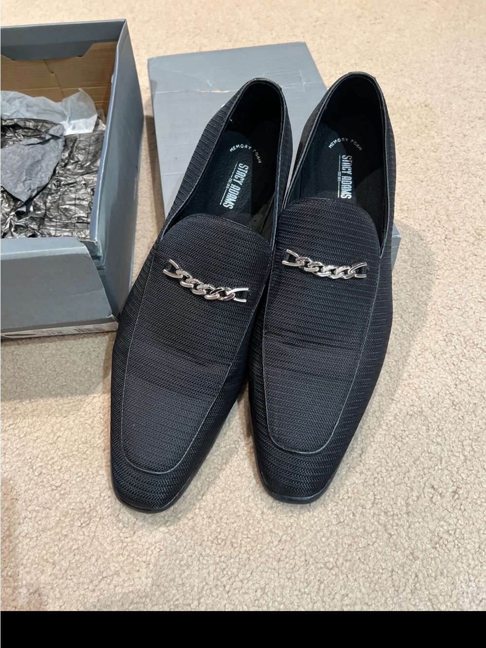 Stacy Adams Black Slip-On Loafers with Silver Chain Accent